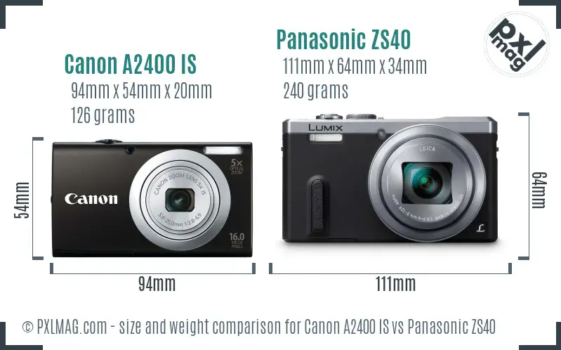 Canon A2400 IS vs Panasonic ZS40 size comparison