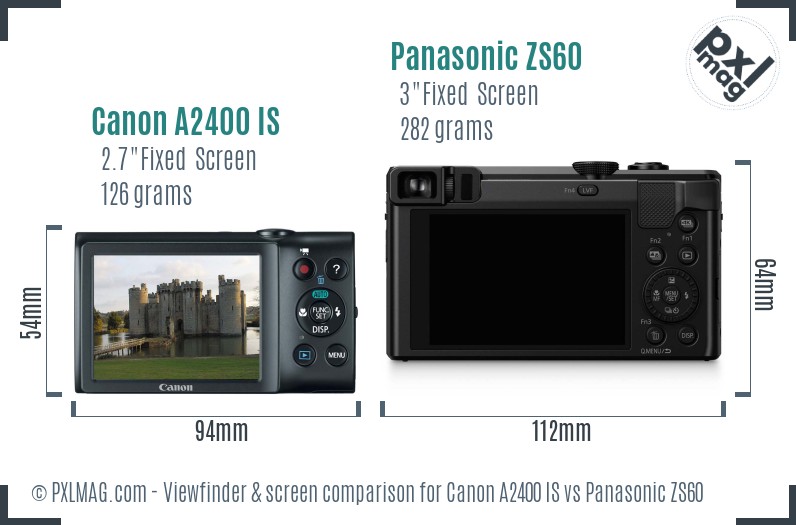 Canon A2400 IS vs Panasonic ZS60 Screen and Viewfinder comparison
