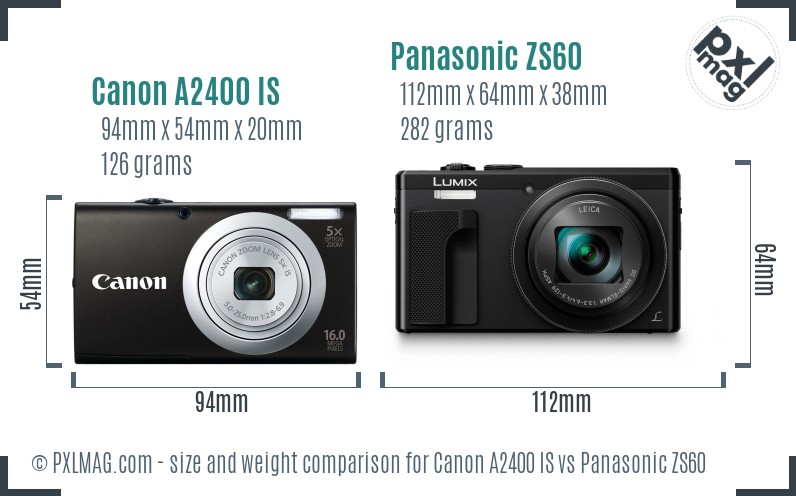 Canon A2400 IS vs Panasonic ZS60 size comparison