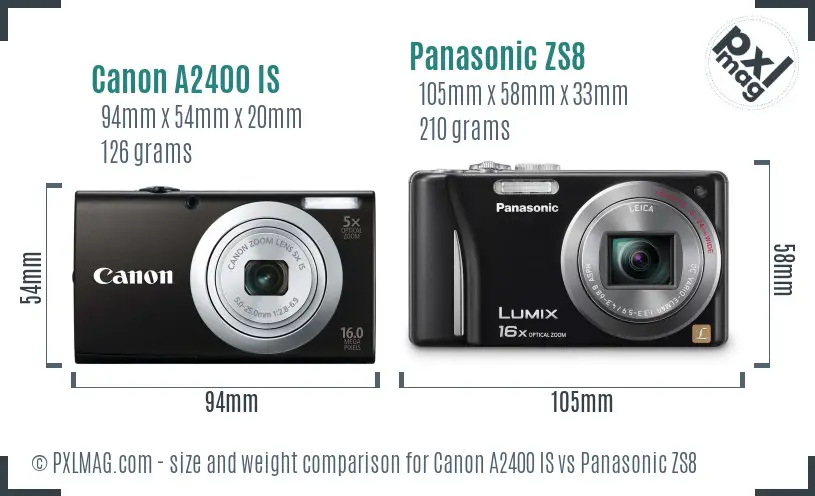 Canon A2400 IS vs Panasonic ZS8 size comparison Canon A2400 IS vs Panasonic ZS8 size comparison