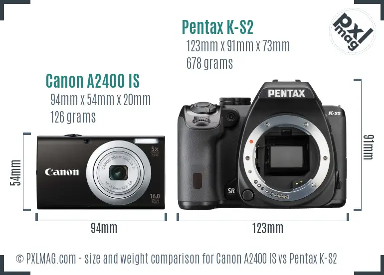 Canon A2400 IS vs Pentax K-S2 size comparison