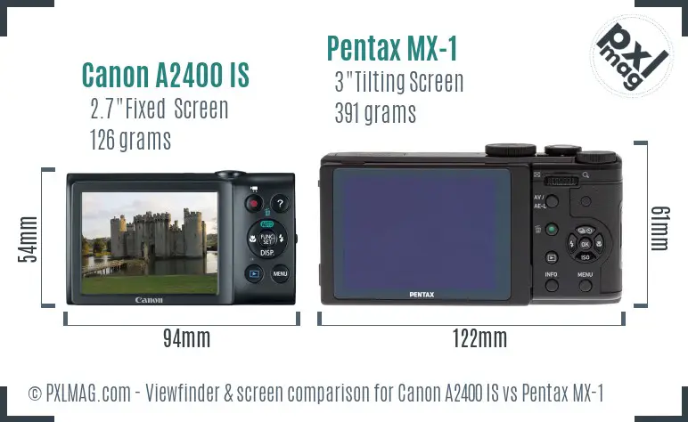Canon A2400 IS vs Pentax MX-1 Screen and Viewfinder comparison
