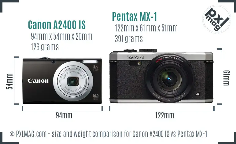 Canon A2400 IS vs Pentax MX-1 size comparison