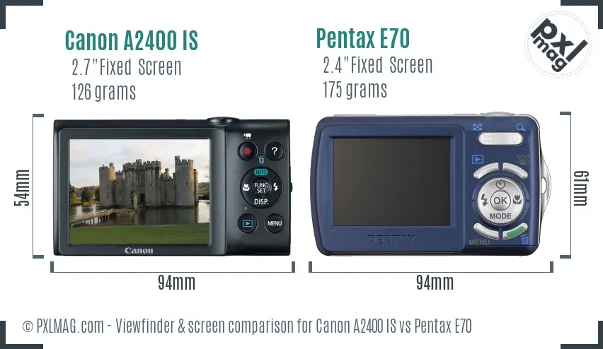 Canon A2400 IS vs Pentax E70 Screen and Viewfinder comparison