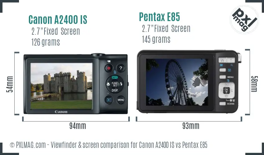 Canon A2400 IS vs Pentax E85 Screen and Viewfinder comparison