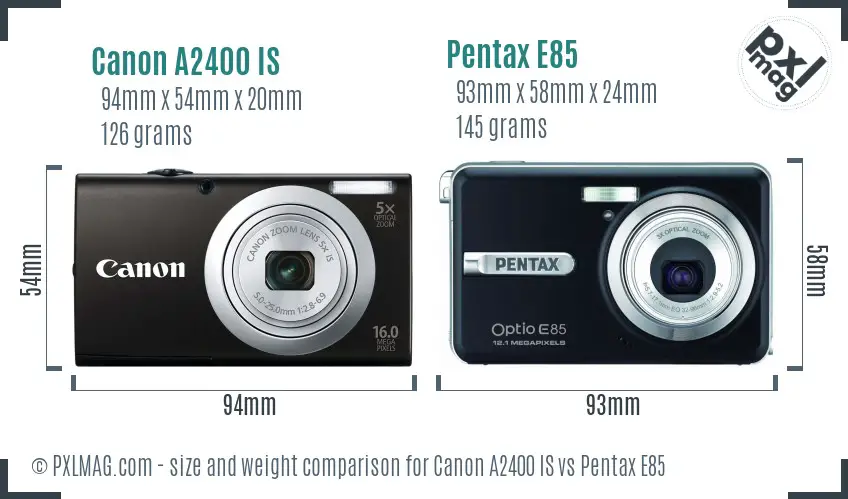 Canon A2400 IS vs Pentax E85 size comparison Canon A2400 IS vs Pentax E85 size comparison