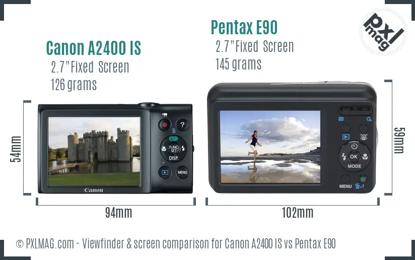 Canon A2400 IS vs Pentax E90 Screen and Viewfinder comparison Canon A2400 IS vs Pentax E90 Screen and Viewfinder comparison