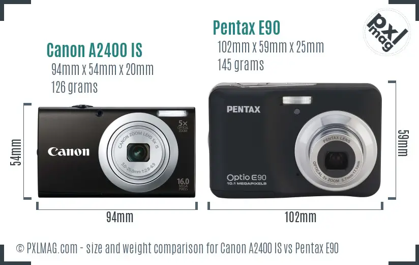 Canon A2400 IS vs Pentax E90 size comparison Canon A2400 IS vs Pentax E90 size comparison