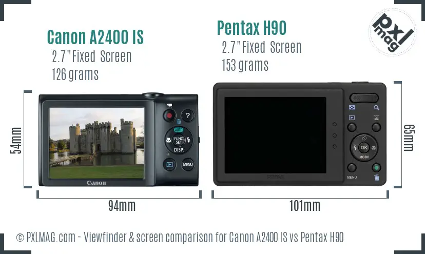 Canon A2400 IS vs Pentax H90 Screen and Viewfinder comparison Canon A2400 IS vs Pentax H90 Screen and Viewfinder comparison