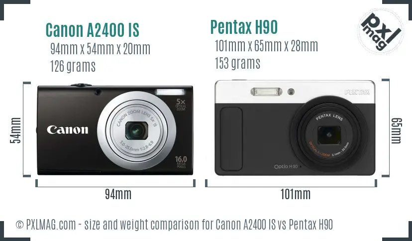 Canon A2400 IS vs Pentax H90 size comparison Canon A2400 IS vs Pentax H90 size comparison