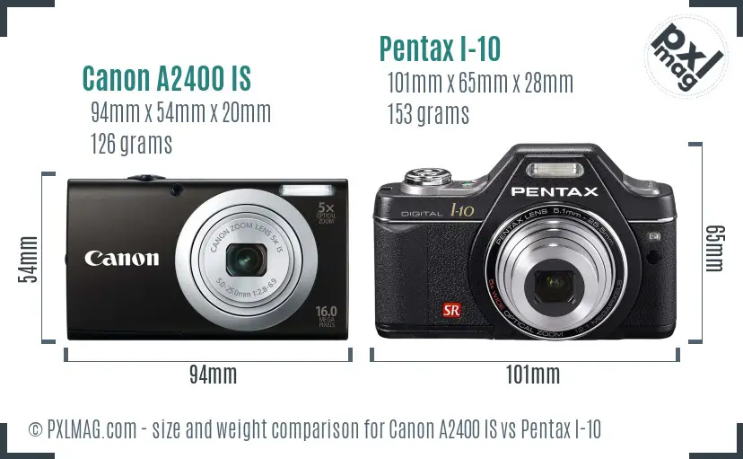 Canon A2400 IS vs Pentax I-10 size comparison