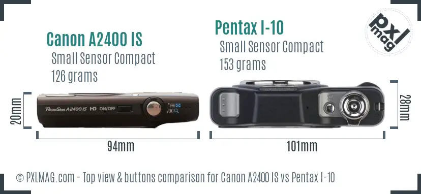 Canon A2400 IS vs Pentax I-10 top view buttons comparison