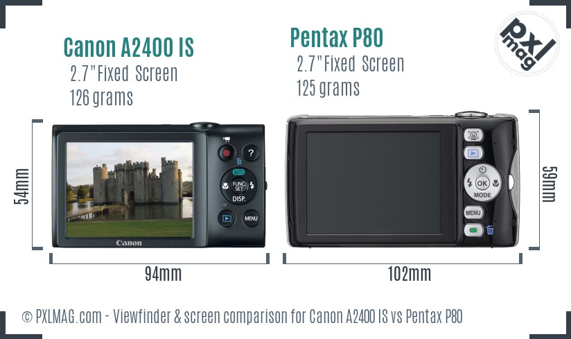 Canon A2400 IS vs Pentax P80 Screen and Viewfinder comparison