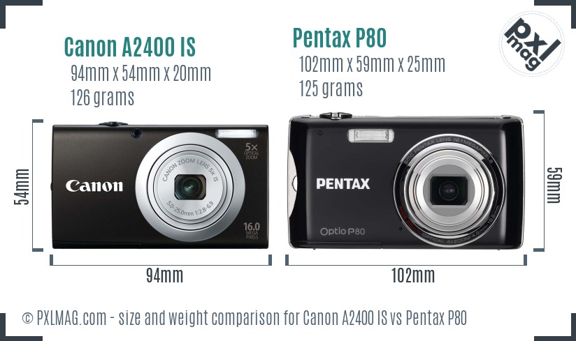 Canon A2400 IS vs Pentax P80 size comparison