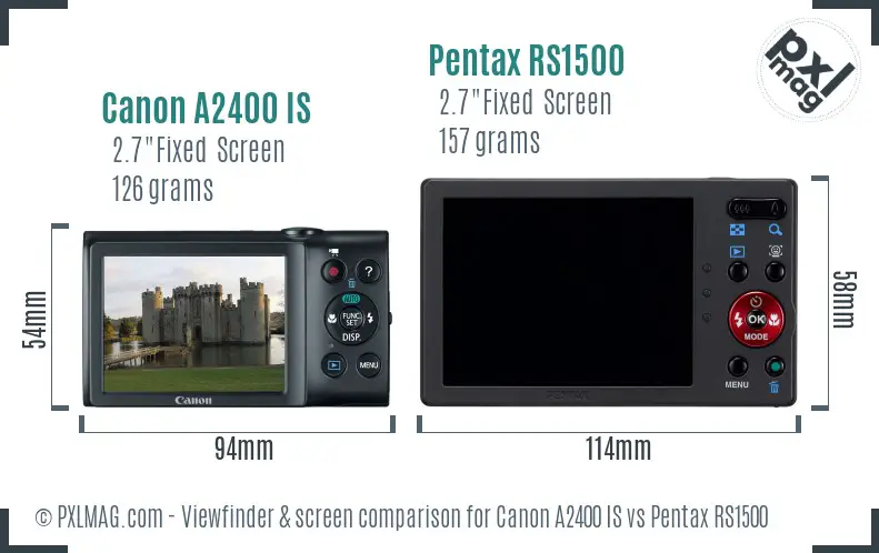 Canon A2400 IS vs Pentax RS1500 Screen and Viewfinder comparison