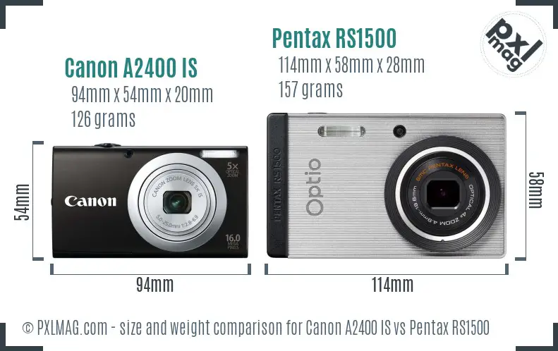 Canon A2400 IS vs Pentax RS1500 size comparison