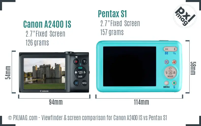 Canon A2400 IS vs Pentax S1 Screen and Viewfinder comparison