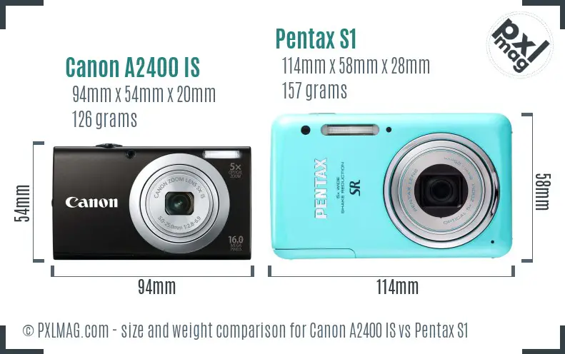 Canon A2400 IS vs Pentax S1 size comparison