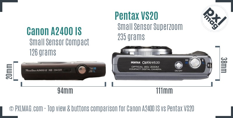 Canon A2400 IS vs Pentax VS20 top view buttons comparison