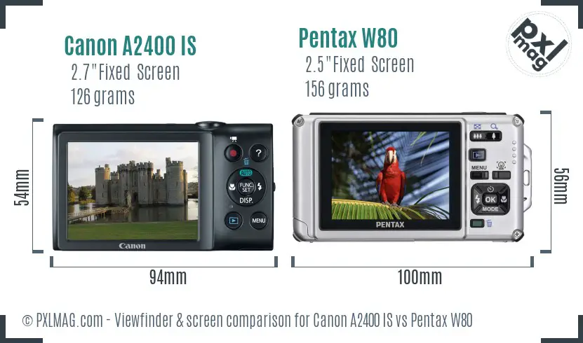 Canon A2400 IS vs Pentax W80 Screen and Viewfinder comparison