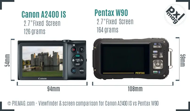 Canon A2400 IS vs Pentax W90 Screen and Viewfinder comparison