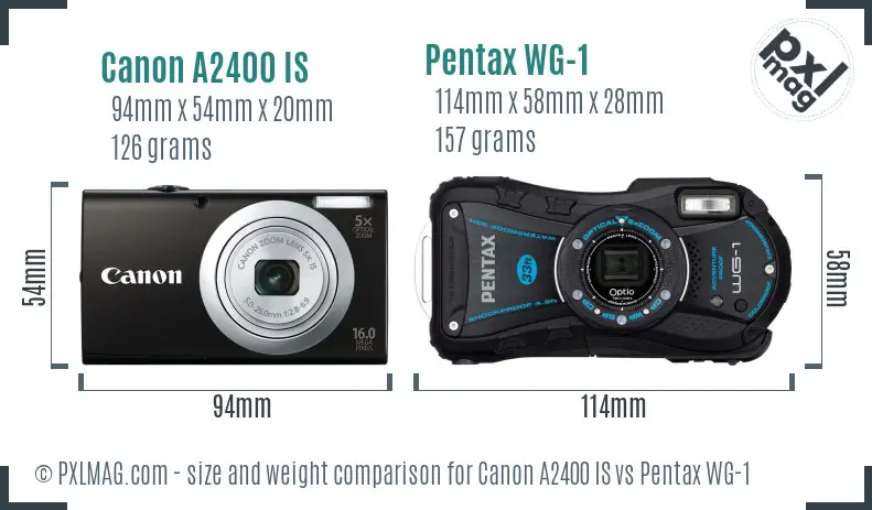Canon A2400 IS vs Pentax WG-1 size comparison