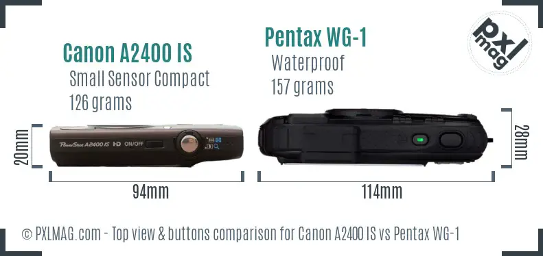 Canon A2400 IS vs Pentax WG-1 top view buttons comparison