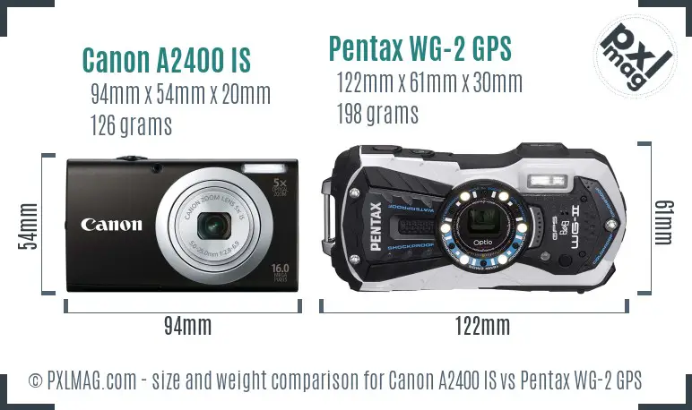 Canon A2400 IS vs Pentax WG-2 GPS size comparison