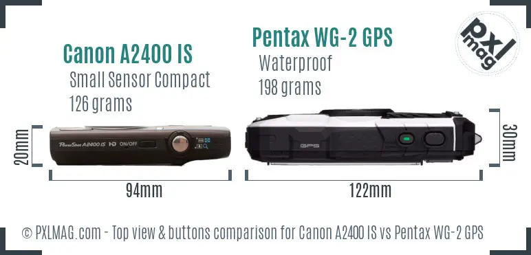 Canon A2400 IS vs Pentax WG-2 GPS top view buttons comparison