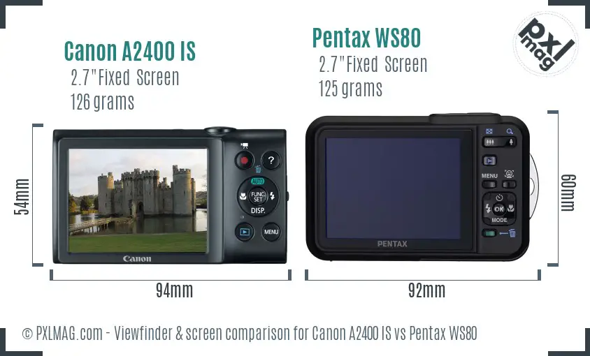 Canon A2400 IS vs Pentax WS80 Screen and Viewfinder comparison