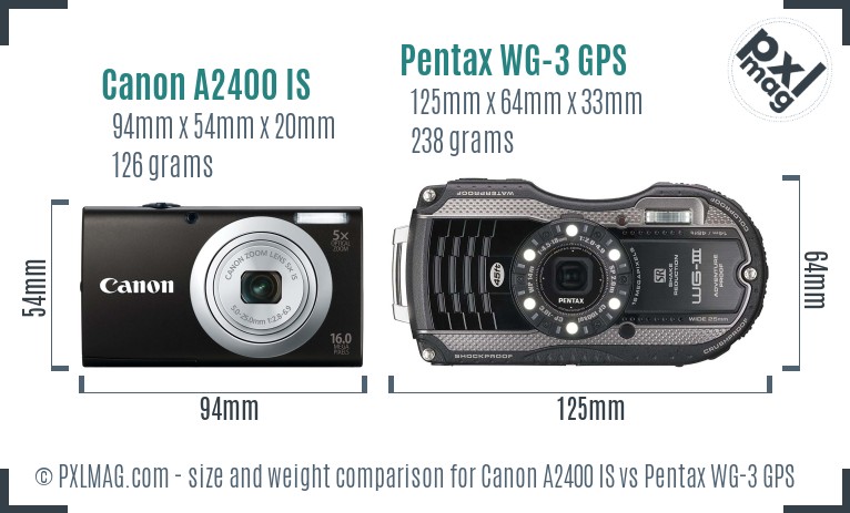 Canon A2400 IS vs Pentax WG-3 GPS size comparison Canon A2400 IS vs Pentax WG-3 GPS size comparison