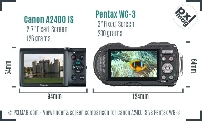 Canon A2400 IS vs Pentax WG-3 Screen and Viewfinder comparison