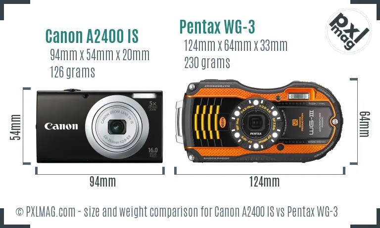 Canon A2400 IS vs Pentax WG-3 size comparison