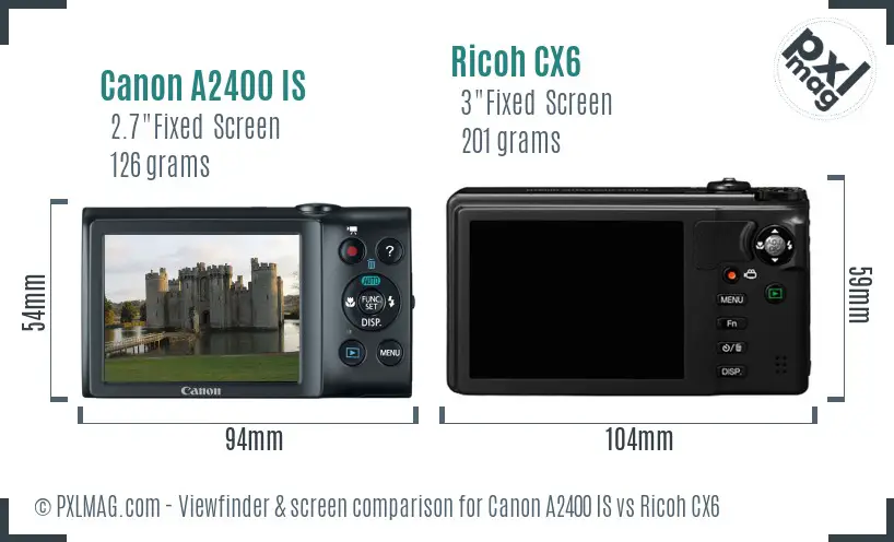 Canon A2400 IS vs Ricoh CX6 Screen and Viewfinder comparison