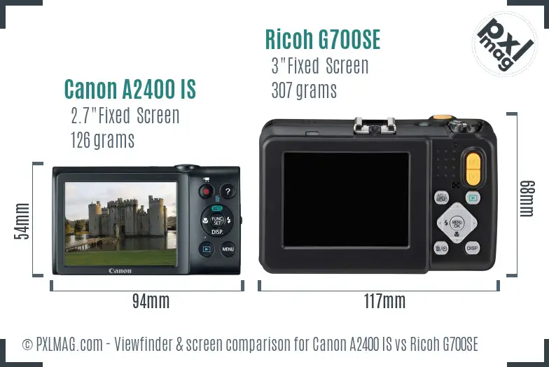 Canon A2400 IS vs Ricoh G700SE Screen and Viewfinder comparison