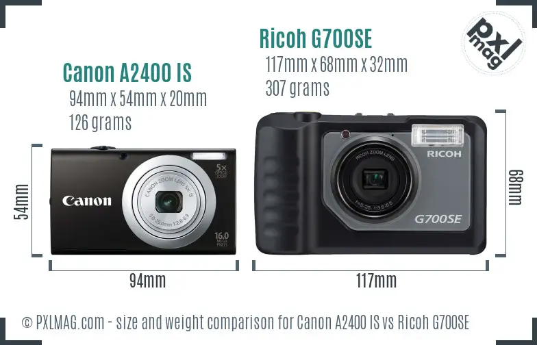 Canon A2400 IS vs Ricoh G700SE size comparison