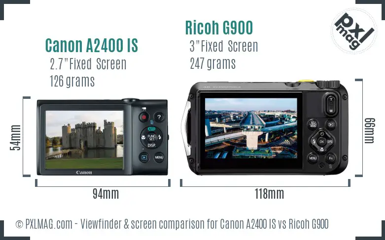 Canon A2400 IS vs Ricoh G900 Screen and Viewfinder comparison