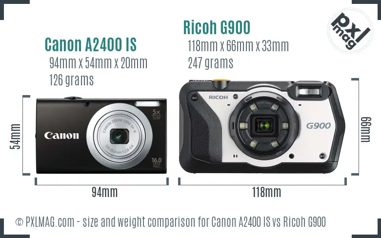 Canon A2400 IS vs Ricoh G900 size comparison