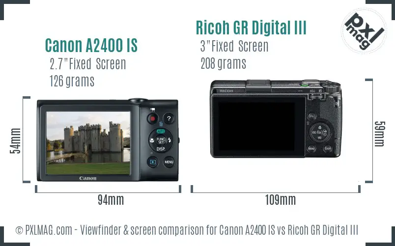 Canon A2400 IS vs Ricoh GR Digital III Screen and Viewfinder comparison Canon A2400 IS vs Ricoh GR Digital III Screen and Viewfinder comparison