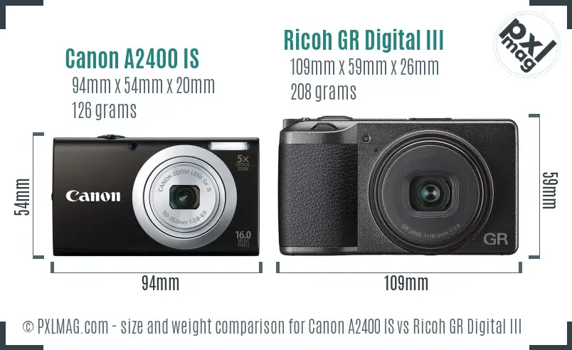 Canon A2400 IS vs Ricoh GR Digital III size comparison Canon A2400 IS vs Ricoh GR Digital III size comparison