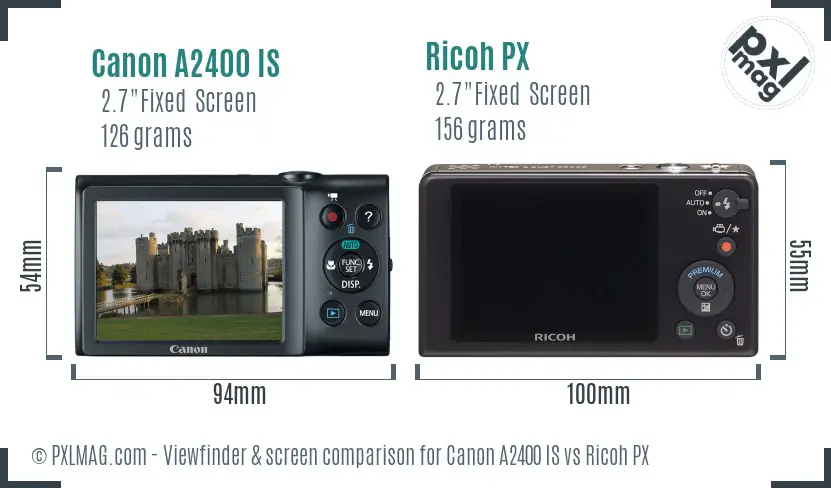 Canon A2400 IS vs Ricoh PX Screen and Viewfinder comparison