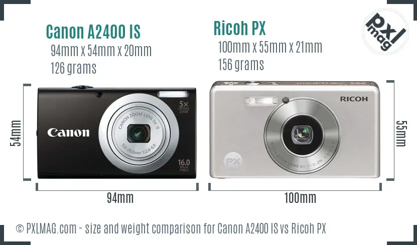 Canon A2400 IS vs Ricoh PX size comparison