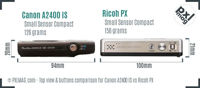 Canon A2400 IS vs Ricoh PX top view buttons comparison