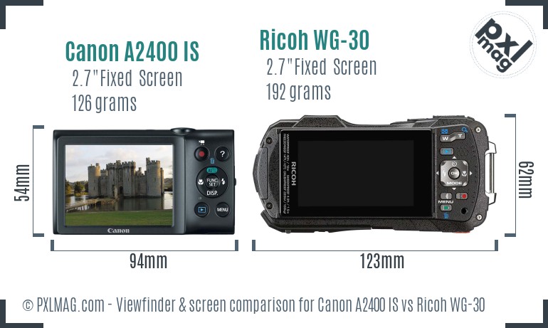 Canon A2400 IS vs Ricoh WG-30 Screen and Viewfinder comparison