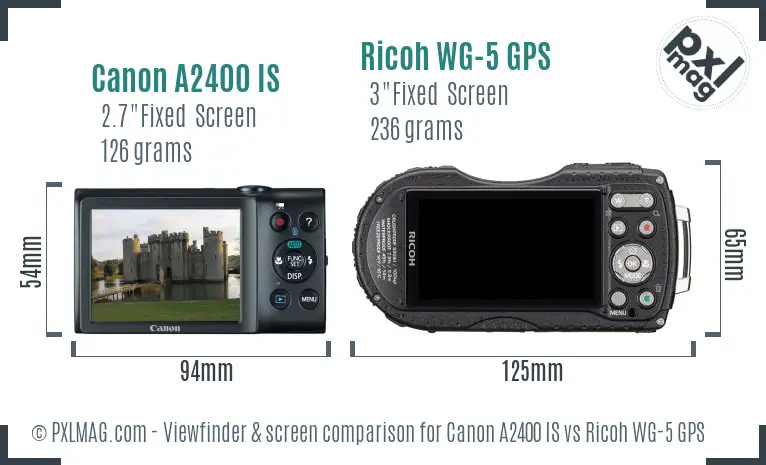Canon A2400 IS vs Ricoh WG-5 GPS Screen and Viewfinder comparison