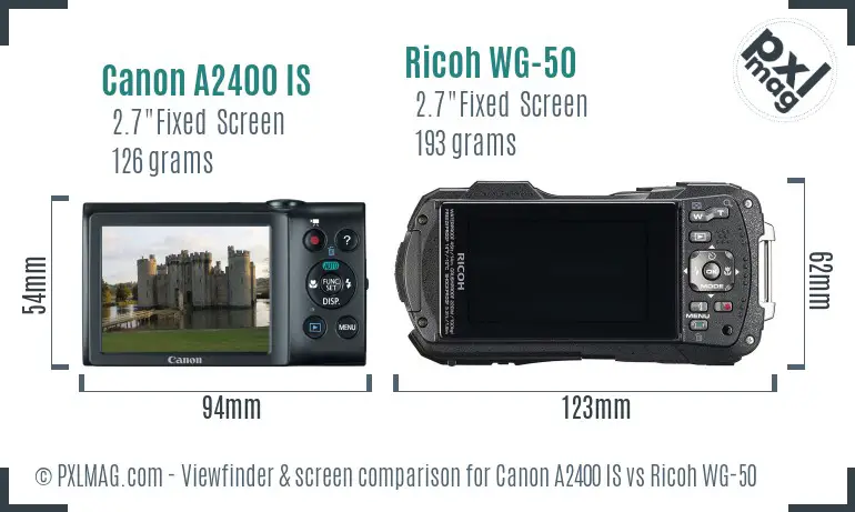 Canon A2400 IS vs Ricoh WG-50 Screen and Viewfinder comparison