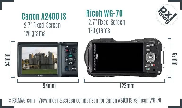 Canon A2400 IS vs Ricoh WG-70 Screen and Viewfinder comparison