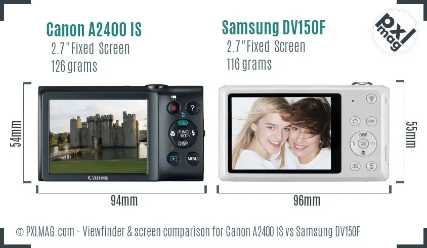Canon A2400 IS vs Samsung DV150F Screen and Viewfinder comparison