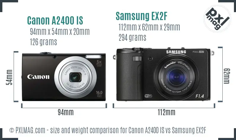 Canon A2400 IS vs Samsung EX2F size comparison