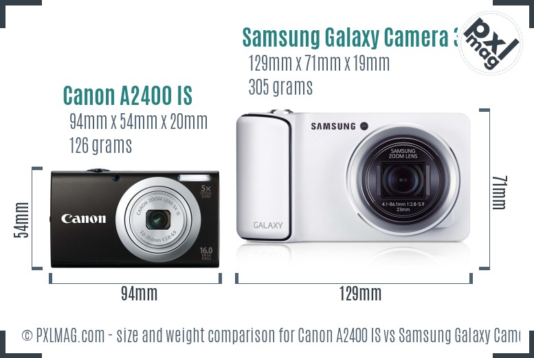 Canon A2400 IS vs Samsung Galaxy Camera 3G size comparison